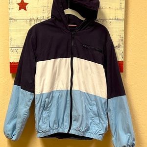 Brandy Melville blue and white striped zip jacket.